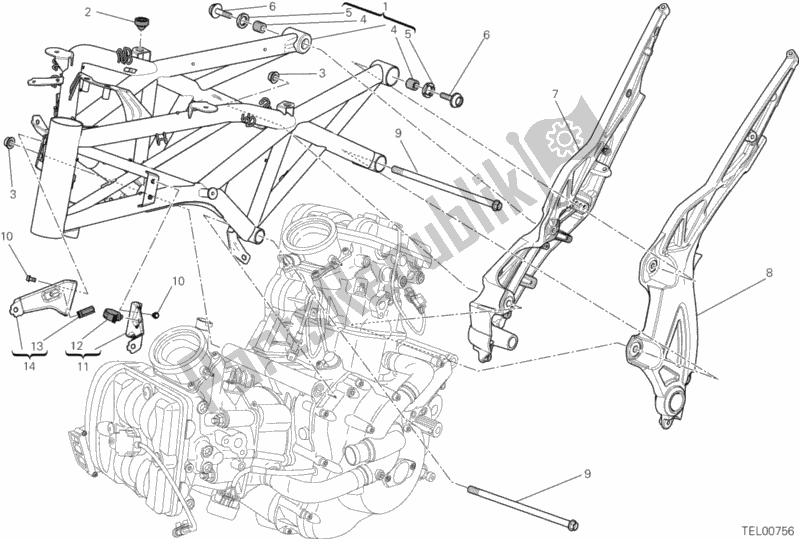 Todas as partes de Quadro, Armação do Ducati Diavel Cromo Brasil 1200 2013